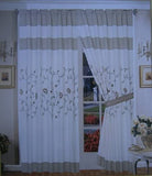 OctoRoseA Pair of Brushed Microfiber with Embroidery Window Curtains/Drapes / Panels with Sheer Lining Valance and Tieback Set 120x84 (Wxh)