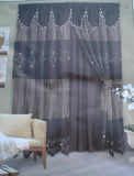 OctoRose A Pair of Bamboo Nod and Organza Sheer Embroidery Window Curtain / Panel / Drape with Valance and Sheer Lining 55x84 inch