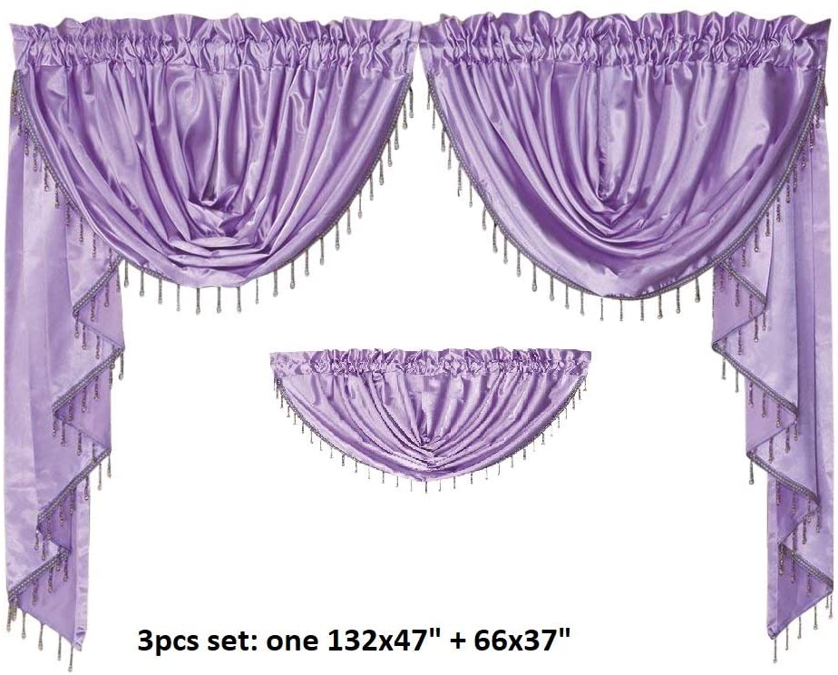 OctoRose 3 pcs Royalty Custom Waterfall Window Valance and Swags & Tails Fit Max Wide 120" Window