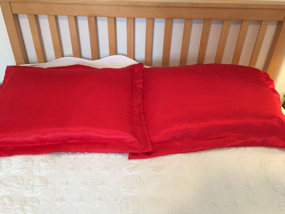 Queen Full Size Silky Satin Pillowcases Pillow Case High Quality Material Zipper Enclosure with 1" Hem around Sham Sytle 2 Packs