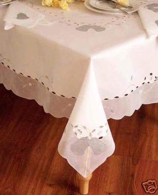 OctoRose  Christmas Bell White 100% Thick Polyester Silver Embroidery Gorgeous Tablecloth Vintage Dining Kitchen Table Runner or Placemats (14x20