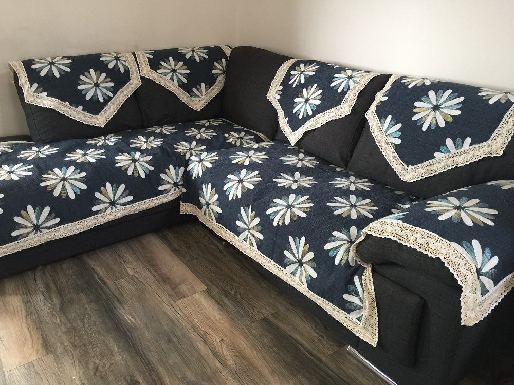 OctoRose Heavy Duty Upholstery Chenille Navy Sofa couch Sofa Sleeper Cover with Anti-slip backing and buckle (TM) tight