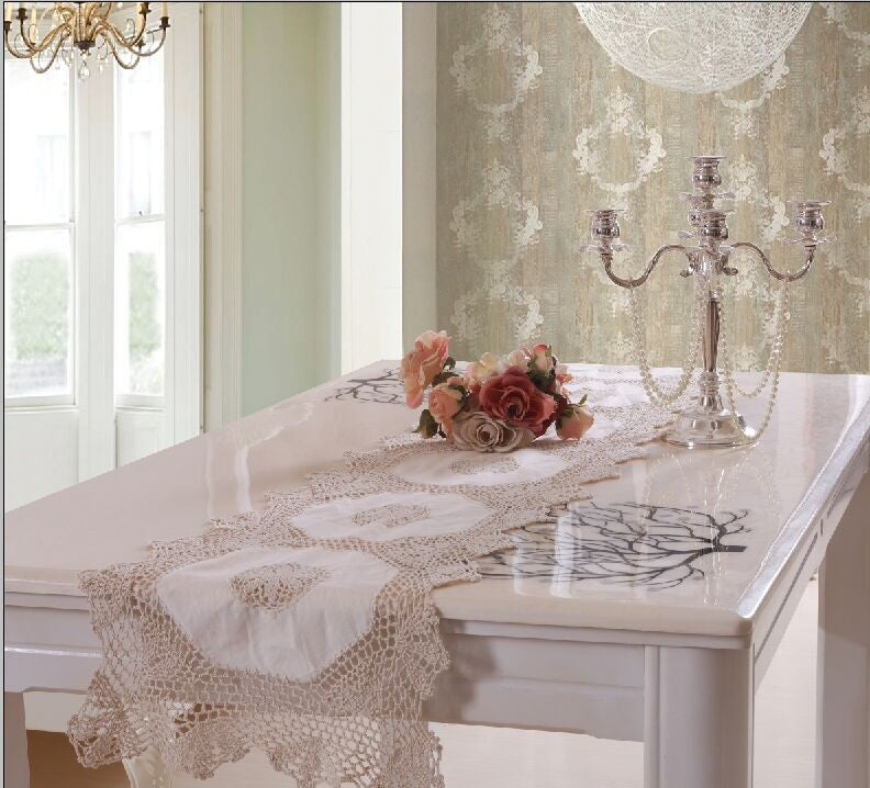 OctoRose 100% Cotton Crocheted Lace Tablecloth Gorgeous Wedding/Party Tablecloth Vintage Dining Kitchen Table Runner or Placemats (14x20"-S4), or Cushion Case(18x18"-S2)