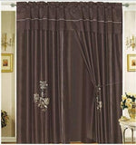 OctoRose Pair of Embroidery Design Window Curtain/Drapes/Panels with Sheer Linen Valance and Tieback