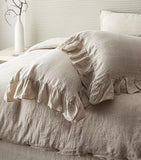 French Flex Linen Ruffled Pillow Case Shames White or Nature Standard, Queen , King Sizes or Body Pillow Shams