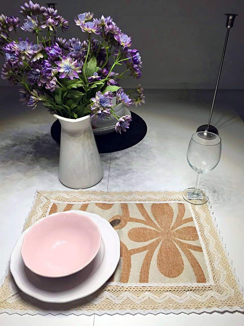 OctoRose Chenille with Cotton Lace Coffee Table Runner or Placemats (14x20"-S4)