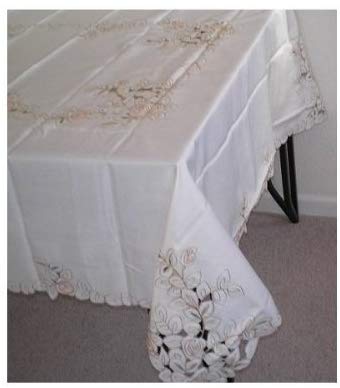 OctoRose High Quality Elegant Artex style embroidery plus trim lace based Table cloth / table cover / table linen 72x108
