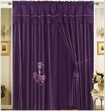 OctoRose Pair of Embroidery Design Window Curtain/Drapes/Panels with Sheer Linen Valance and Tieback