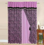 OctoRose Pair of Zebra Printing Short Fur Red Window Curtain/Drapes/Panels with Sheer Linen Valance and Tieback