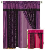 OctoRose Pair of Zebra Printing Short Fur Red Window Curtain/Drapes/Panels with Sheer Linen Valance and Tieback