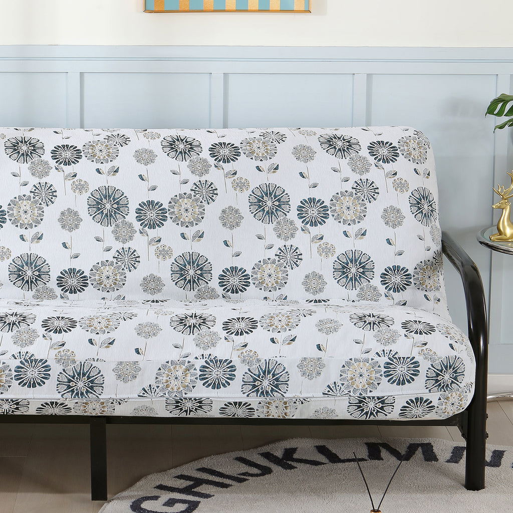 OctoRose Heavy Duty Full Size 3 Side Zipper Upholstery Thick Chenille Beige, Navy with Gold Thread Futon Cover Sofa Bed Mattress Protector