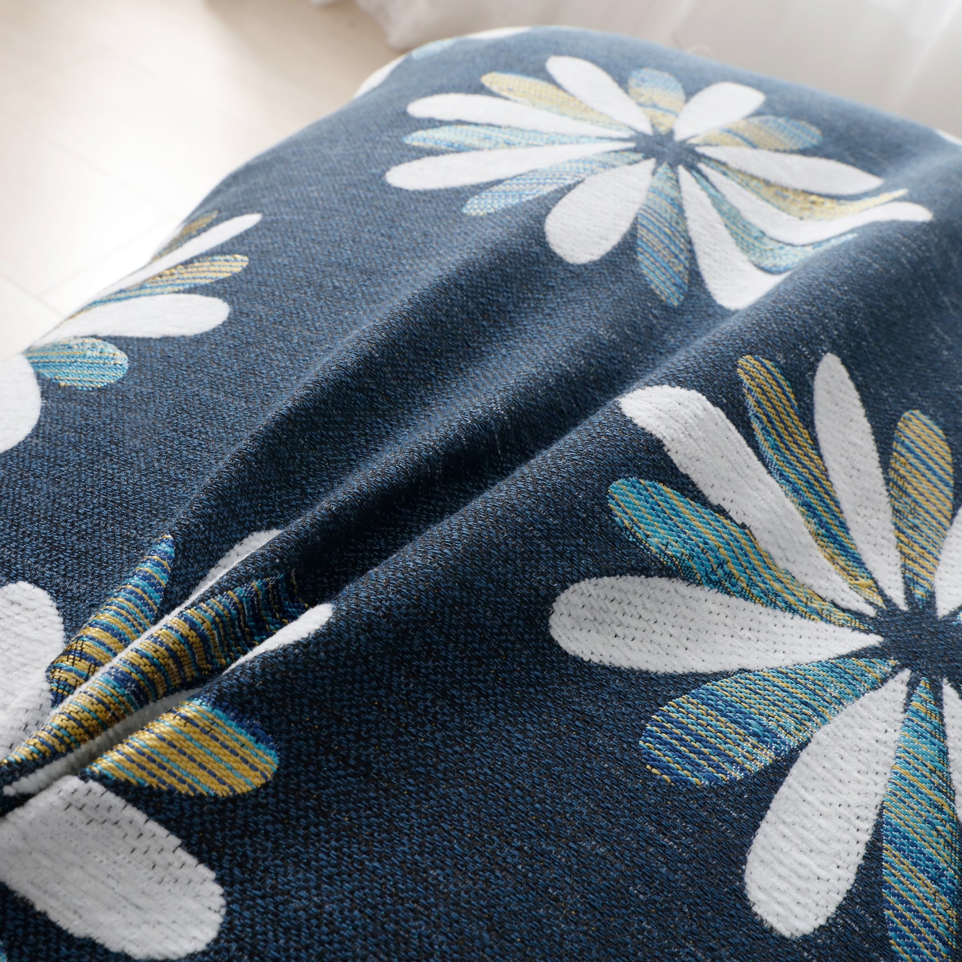 OctoRose Heavy Duty Full Size 3 Side Zipper Upholstery Thick Chenille Navy Petal Futon Cover Sofa Bed Mattress Protector