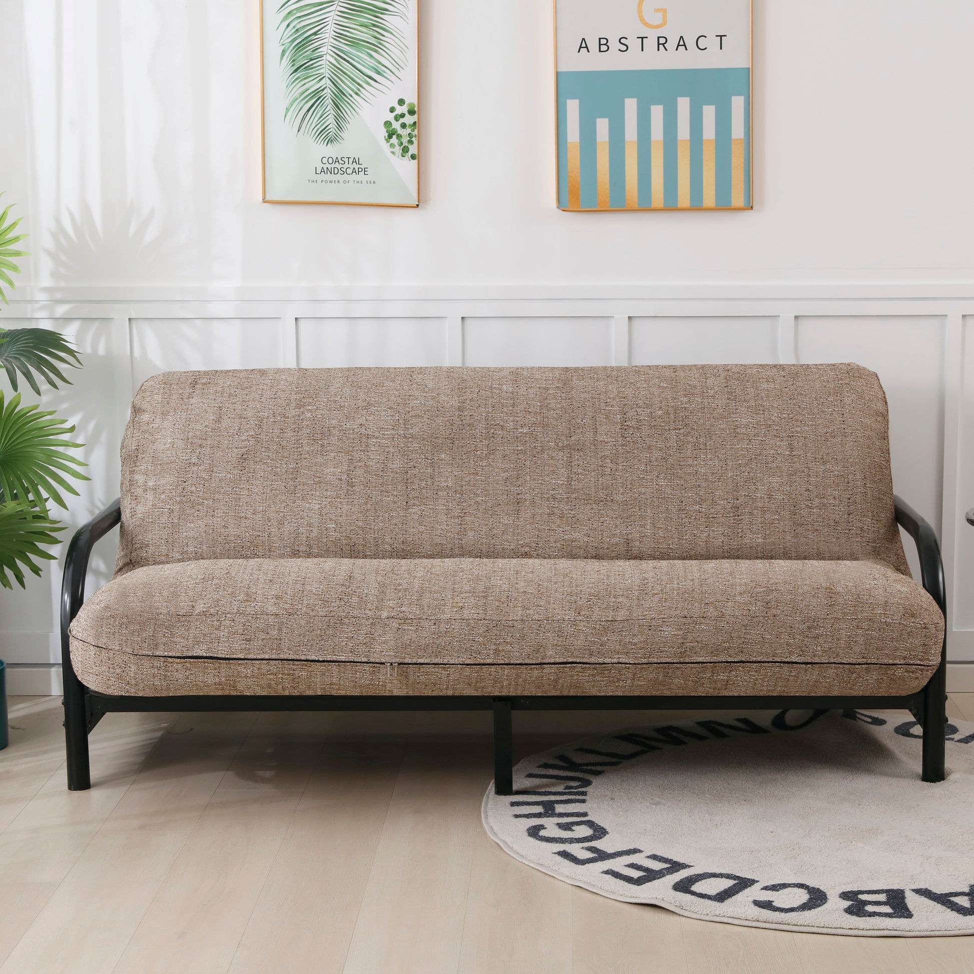 OctoRose Heavy Duty Full Size 3 Side Zipper Upholstery Thick Linen Futon Cover Sofa Bed Mattress Protector