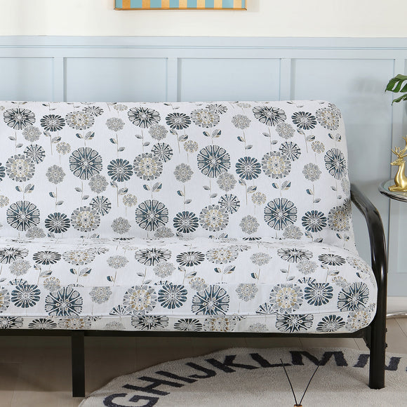 OctoRose Heavy Duty Full Size 3 Side Zipper Upholstery Chenille Ivory / Blue Futon Cover Sofa Bed Mattress Slipcover