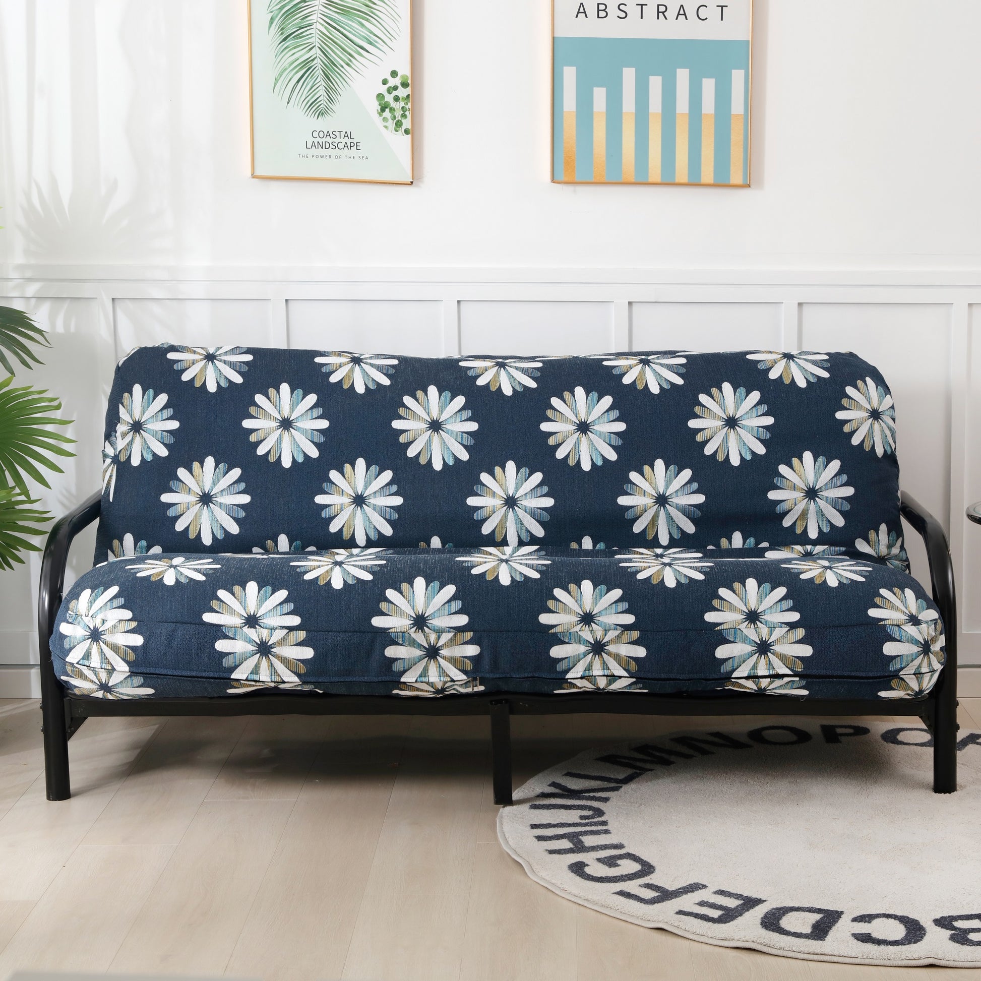 OctoRose Heavy Duty Full Size 3 Side Zipper Upholstery Thick Chenille Navy Petal Futon Cover Sofa Bed Mattress Protector