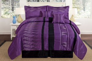 Octorose Luxury Oversize King (104x94") Purple / Black Embroidery Comforter Bedding in a Bag Set