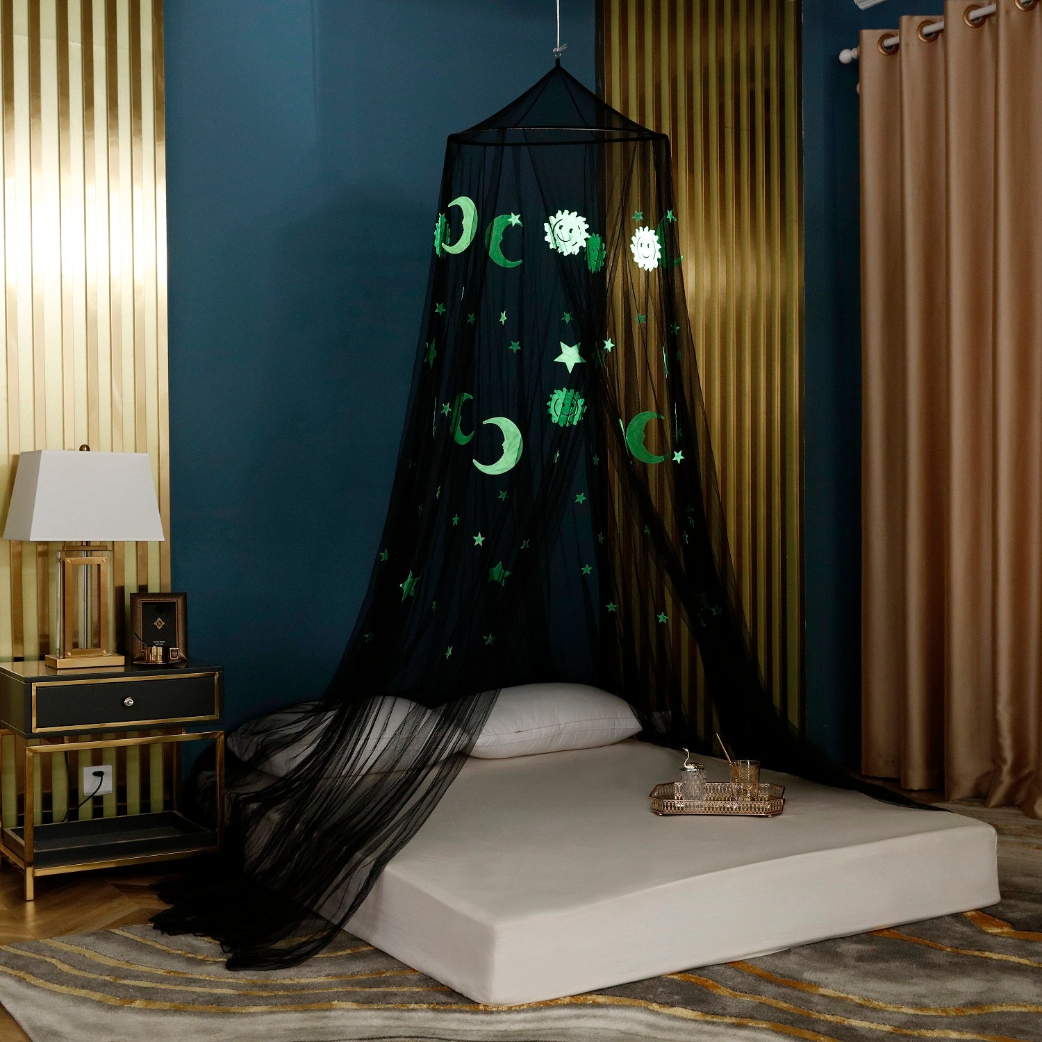 OctoRose Glow in The Dark Moon & Star Bed Canopy Mosquito Net Fits Crib, Twin, Full, Queen, King and Calking. 23"x98"x472"