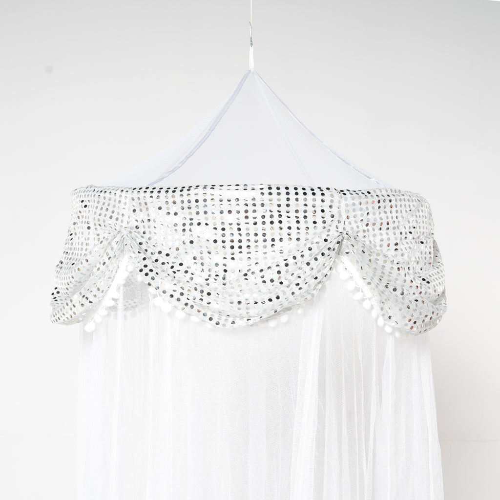 OctoRose Large Hoop Sequins Valance Bed Canopy Mosquito Net Elegant  Screen Netting fit Crib Twin, Full, Queen, King or Cal king size Bed