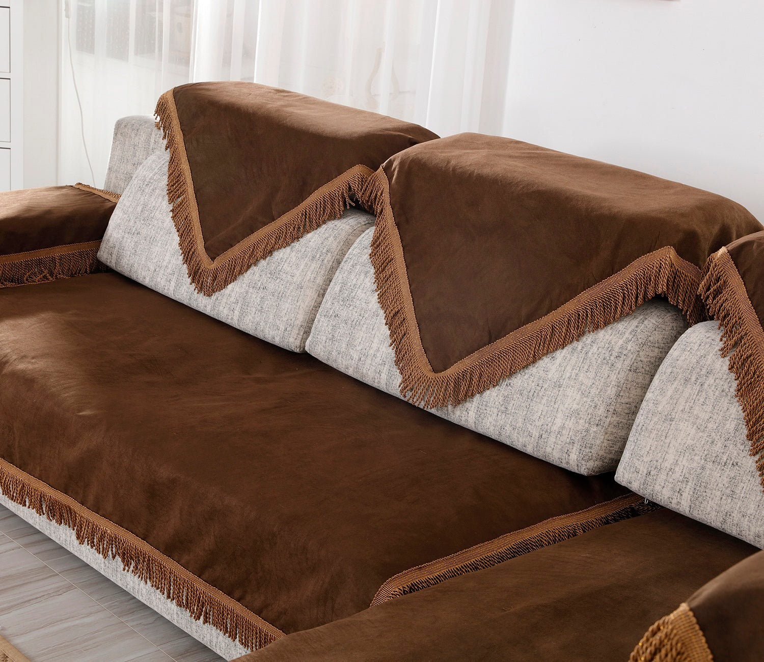 OctoRose Bonded Micro Suede Brown Color Sofa couch Sofa Sleeper Cover with Anti-slip Grid (TM) backing and buckle tight