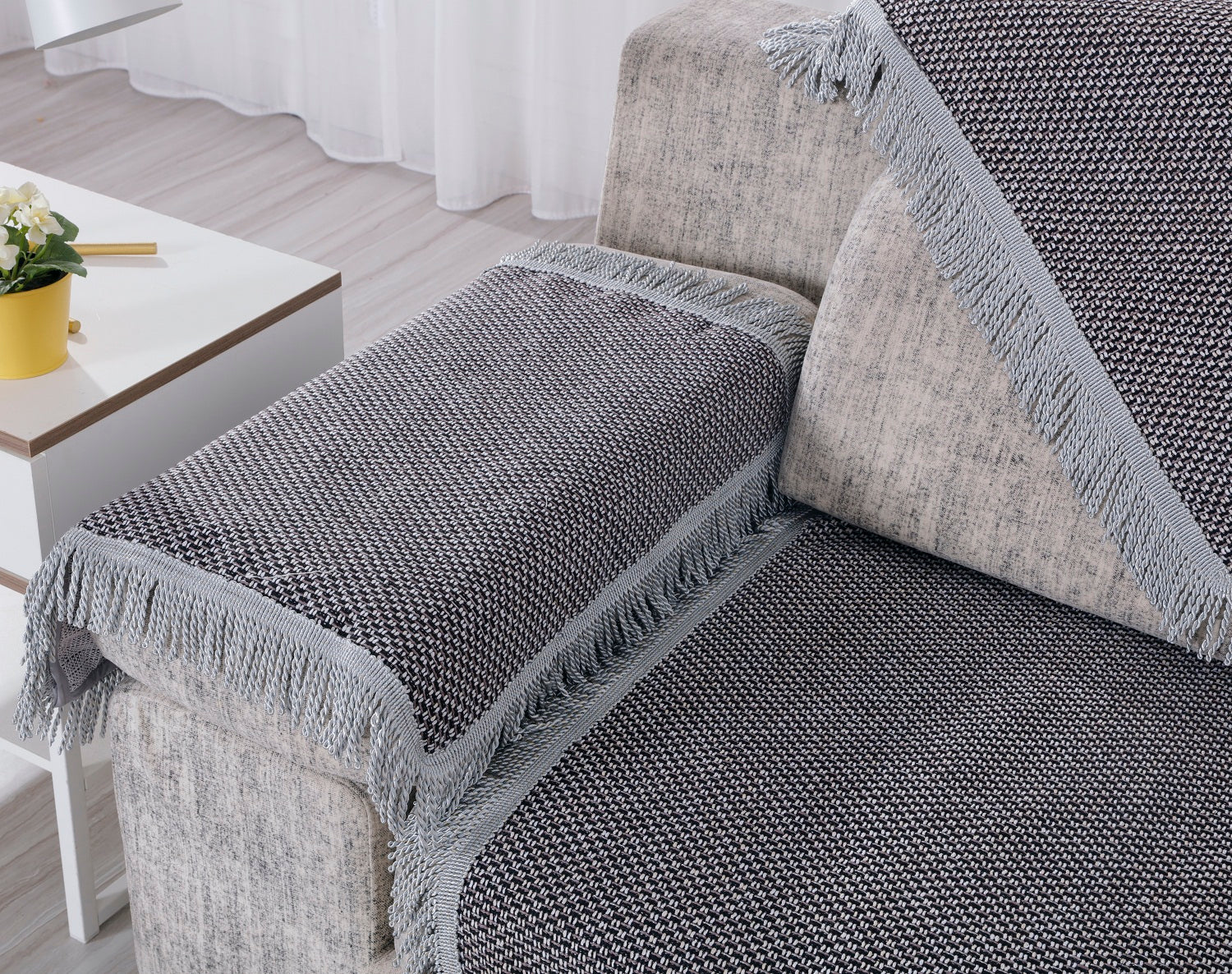OctoRose Upholstery Thick Linen Heavy Duty Sectional Corner Couch Slipcover Sofa Cover Protector with Anti-slip backing (TM) and buckle tight