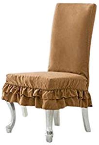 OctoRose Set of 2 Micro Suede Shortly Skirt Ruffle Dining Chair Covers