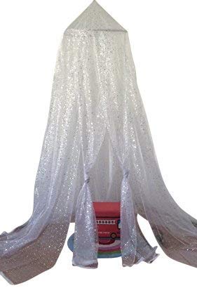 OctoRose Deluxe Organza Sparkle Tactic Princess Wedding Bed Canopy Fit Twin Full Queen King Cal King Size Bed or Party Events