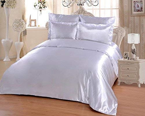 OctoRose 6 PCS TWIN Size Duvet Cover Set, Supreme Quality Sexy Silky Satin,1 Large Size Double Heads Zipper Duvet Cover,1 Fitted Sheet, 2 Pillow case,2 Pillow Shams
