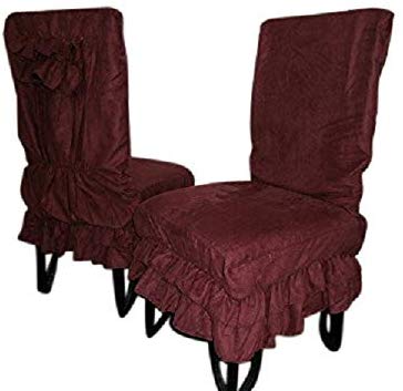 OctoRose Set of 2 Micro Suede Shortly Skirt Ruffle Dining Chair Covers