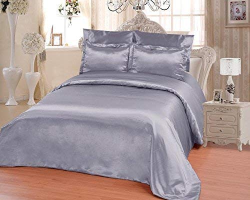 OctoRose 6 PCS TWIN Size Duvet Cover Set, Supreme Quality Sexy Silky Satin,1 Large Size Double Heads Zipper Duvet Cover,1 Fitted Sheet, 2 Pillow case,2 Pillow Shams