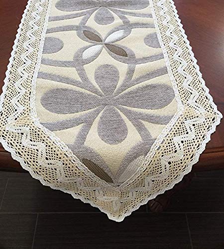 OctoRose Chenille with Cotton Lace Coffee Table Runner or Placemats (14x20"-S4)