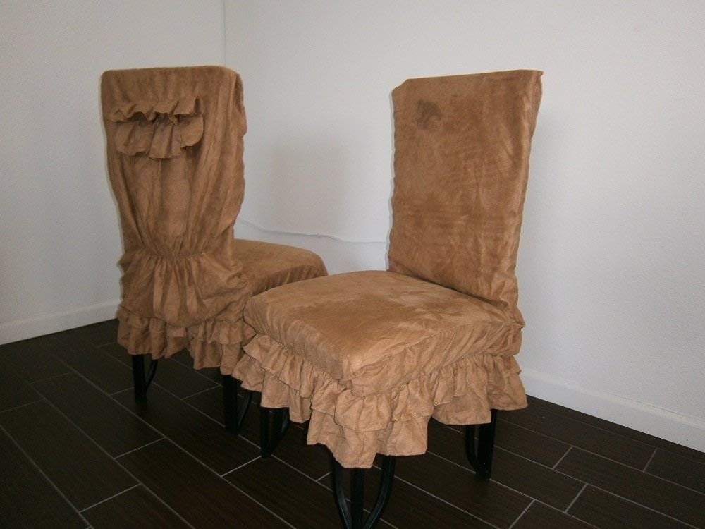 OctoRose Set of 2 Micro Suede Shortly Skirt Ruffle Dining Chair Covers