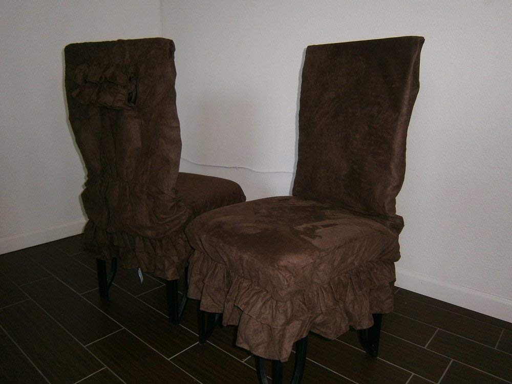 OctoRose Set of 2 Micro Suede Shortly Skirt Ruffle Dining Chair Covers