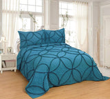 3 pcs Fully OctoRose Lace Quilted Embroidery Quilts Bedspread Bed Coverlets Cover Set, Queen King 106x96 inch