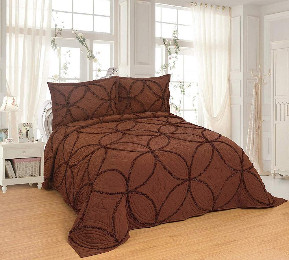 3 pcs Fully OctoRose Lace Quilted Embroidery Quilts Bedspread Bed Coverlets Cover Set, Queen King 106x96 inch