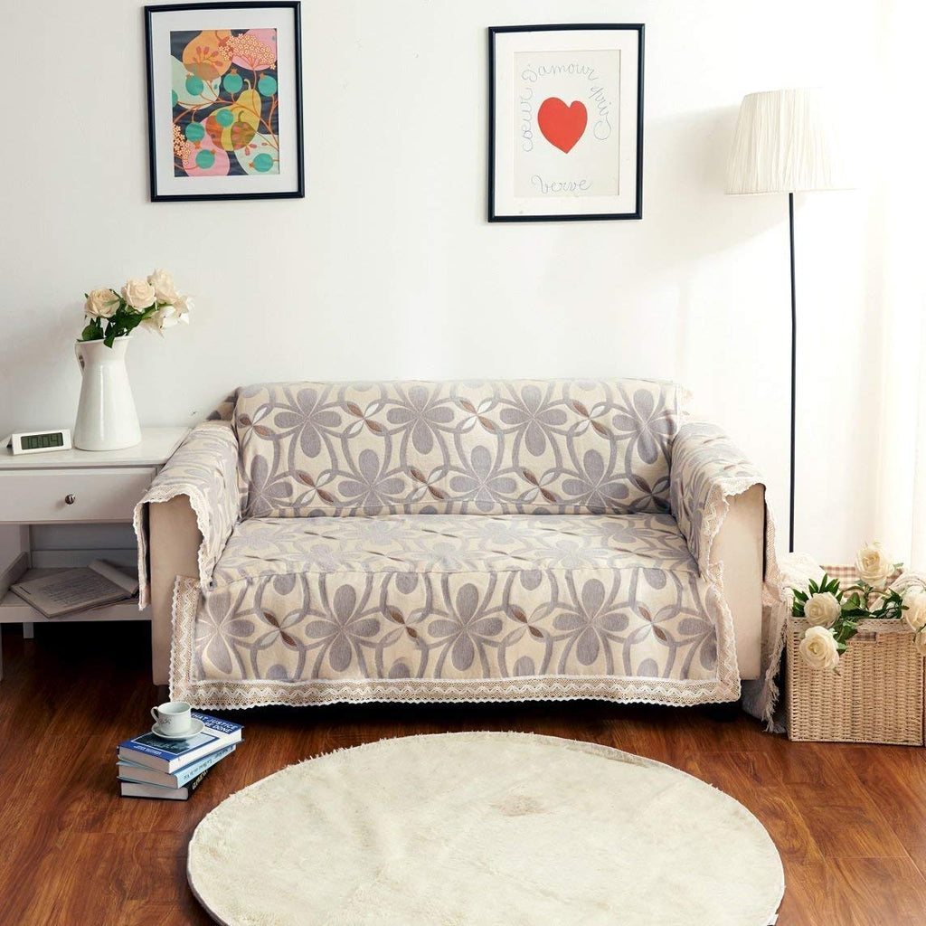 Upholstery Grey Chenille with cotton lace Sofa Loveseat Arm Chair Throw Slipcovers Furniture Protector