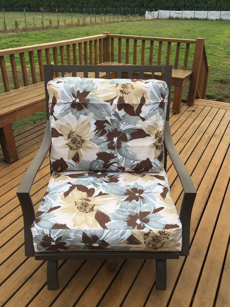OctoRose Canvas Blue Mix and Solid Micro Suede Reversible 3 Side Zipper Patio Chair Back or Chair Seat Cushion Cover  20x25" or 24x25"