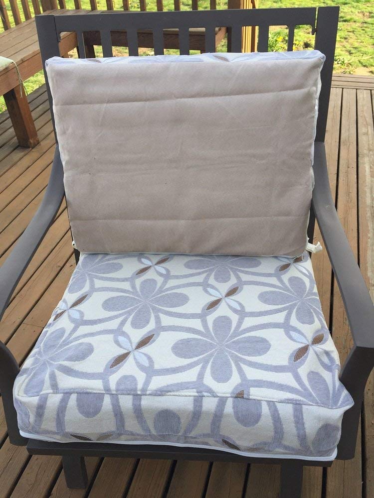 OctoRose Chenille Grey and Solid Micro Suede Reversible 3 Side Zipper Patio Chair Back and Seat Cushion Cover  20x25" 24x25"