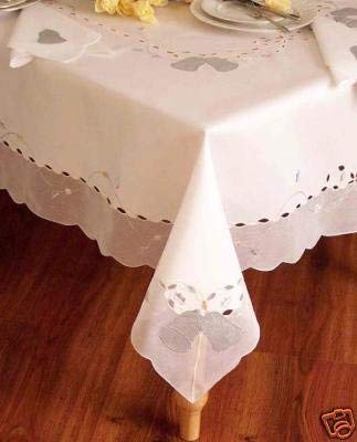 OctoRose  Christmas Bell White 100% Thick Polyester Silver Embroidery Gorgeous Tablecloth Vintage Dining Kitchen Table Runner or Placemats (14x20"-S6), Doillies ( 12"Round-S6), or Napkins(18x18"-S6)