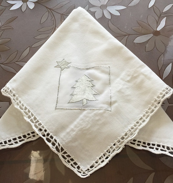 OctoRose  Christmas Tree White 100% Thick Cotton Crocheted Lace  Gorgeous Table Runner or Placemats, Doillies or Napkins