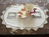 OctoRose  Christmas Tree White 100% Thick Cotton Crocheted Lace  Gorgeous Table Runner or Placemats, Doillies or Napkins