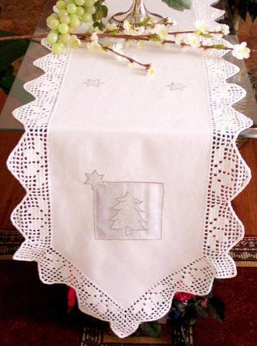 OctoRose  Christmas Tree White 100% Thick Cotton Crocheted Lace Tablecloth Gorgeous  Tablecloth Vintage Dining Kitchen Table Runner or Placemats (14x20