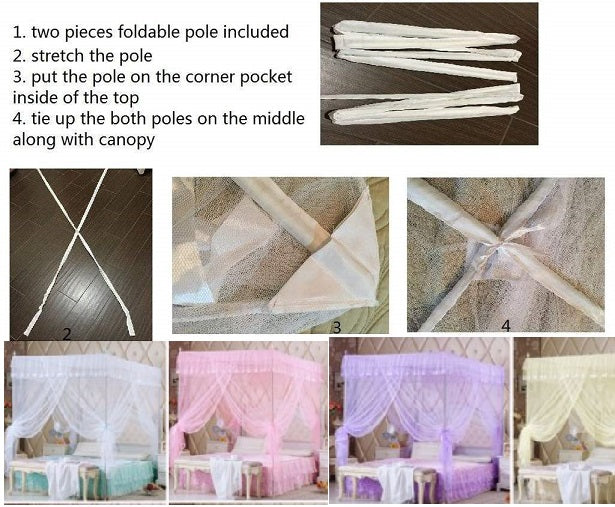 OctoRose Poles Cross Top Hanging Bed Canopy Play Tent Functional Mosquito Insect Netting fit Twin, Full, Queen, King and Cal King Bed.