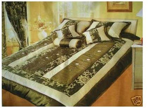 OctoRose Queen Faux Silk and Cotton Jacquard with Ribbon Emb' Patchwork Comforter