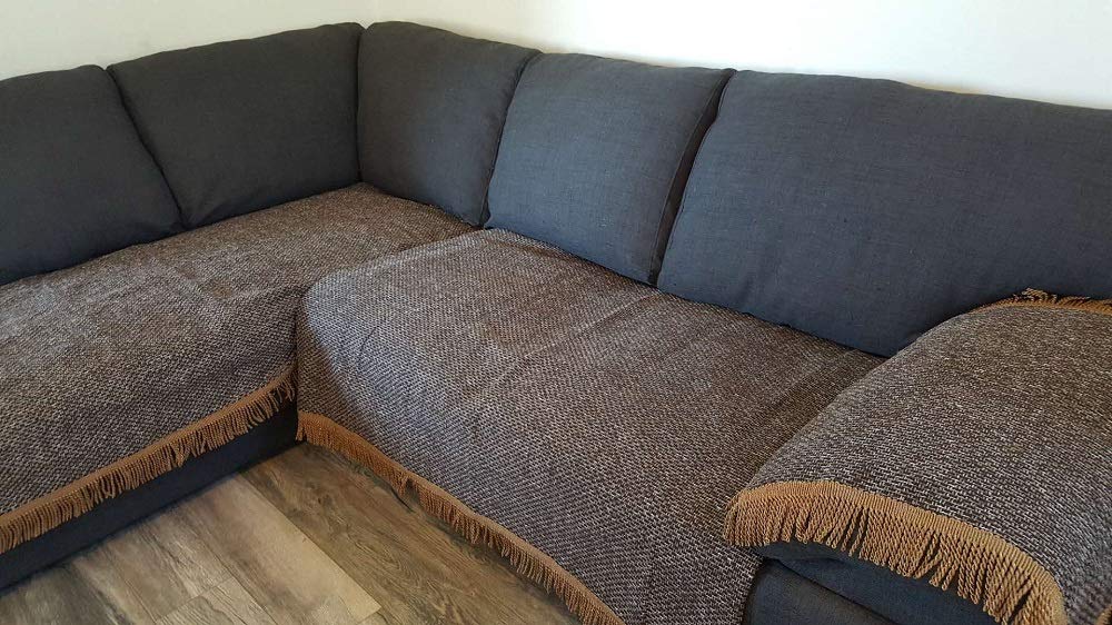 OctoRose Upholstery Thick Linen Heavy Duty Sectional Corner Couch Slipcover Sofa Cover Protector with Anti-slip backing (TM) and buckle tight