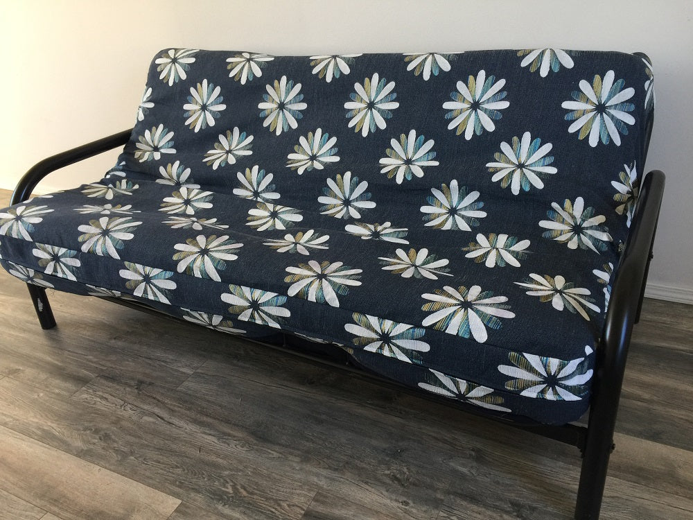 OctoRose Heavy Duty Full Size 3 Side Zipper Upholstery Thick Chenille Navy Petal Futon Cover Sofa Bed Mattress Protector