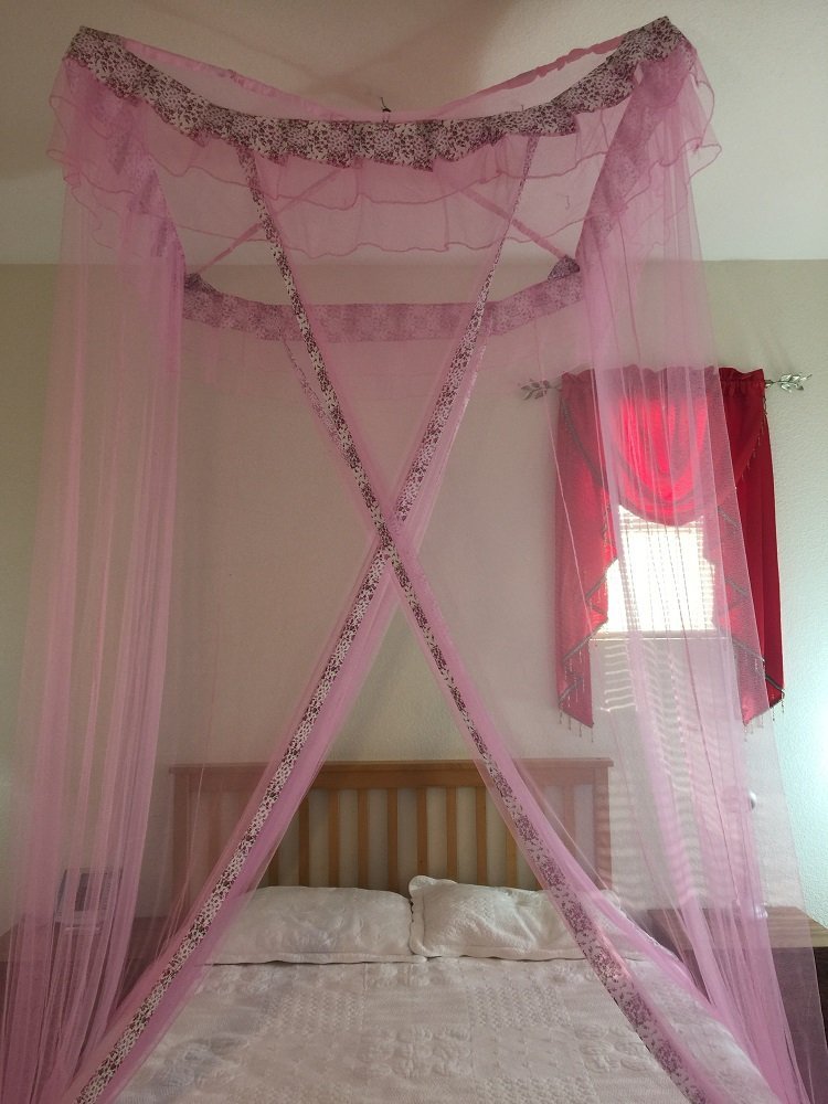 OctoRose Poles Cross Top Hanging Bed Canopy Play Tent Functional Mosquito Insect Netting fit Twin, Full, Queen, King and Cal King Bed