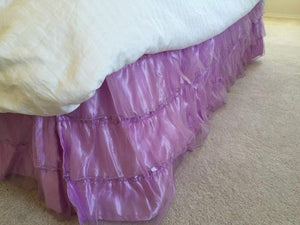 OctoRose Royalty 3 Layer Organza & Satin Easy Fit Bed Dressing Waterfall Bed Skirt Dust Ruffle, Bedskirt