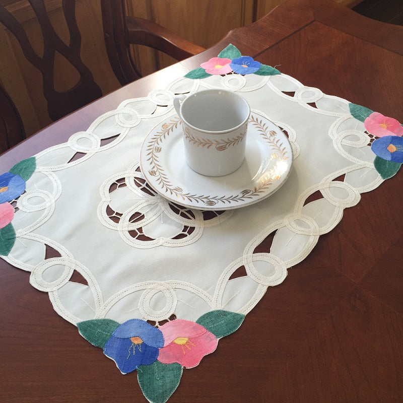 OctoRose Handmade Batten lace with embroidery table runner or Placemats (14x20"-S2)
