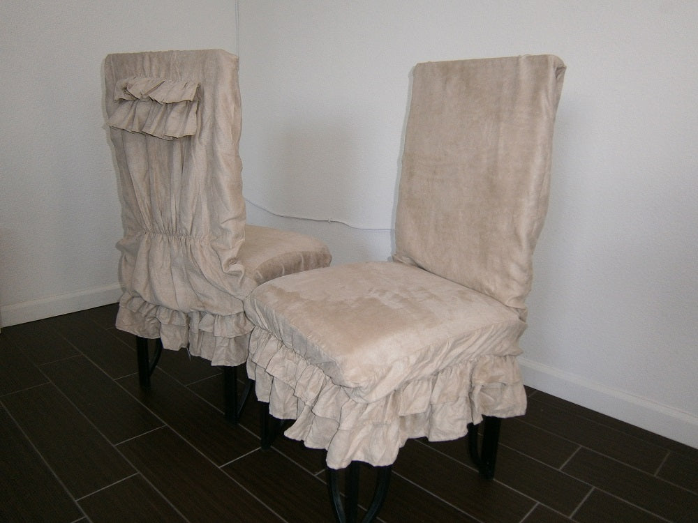 OctoRose Set of 2 Micro Suede Shortly Skirt Ruffle Dining Chair Covers