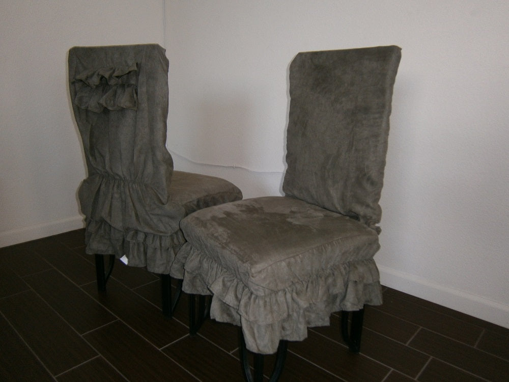 OctoRose Set of 2 Micro Suede Shortly Skirt Ruffle Dining Chair Covers